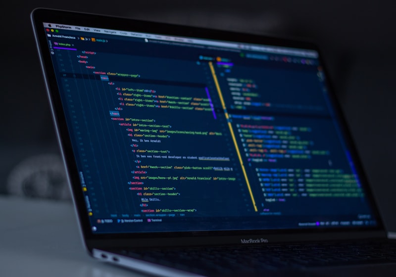 Developer workspace with code on screen